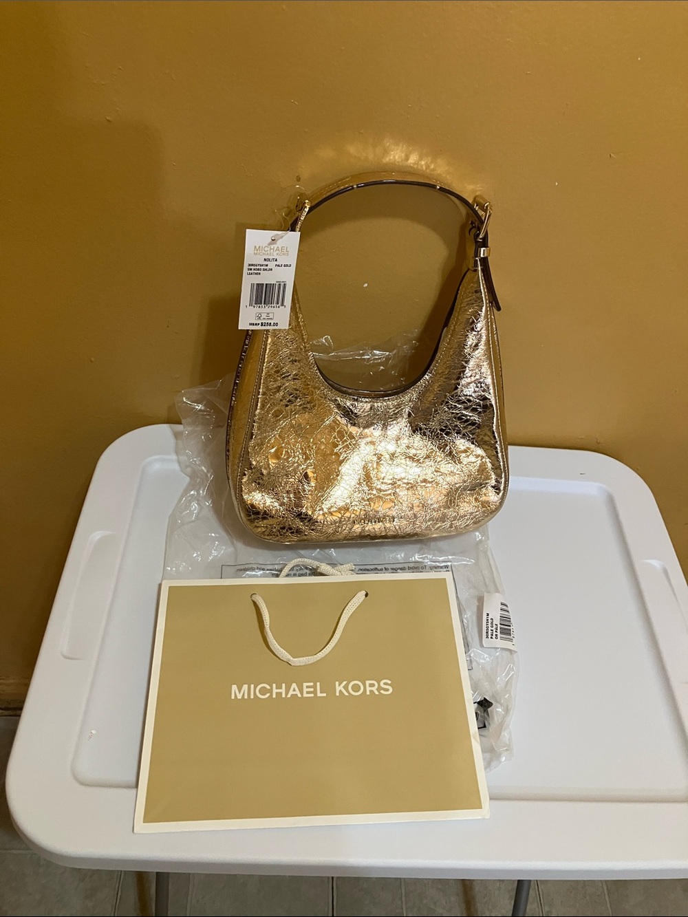 MICHAEL Michael Kors Metallic Gold Crinkled Hobo Shoulder Bag